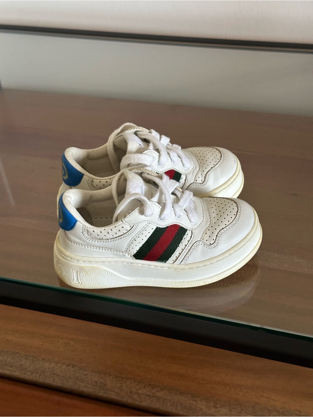 Gucci Kids Screener Sneakers EU 25 White Leather Web Red And Green Stripe